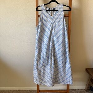 Lands end, Chevron Blue and White Striped Sleeveless Dress